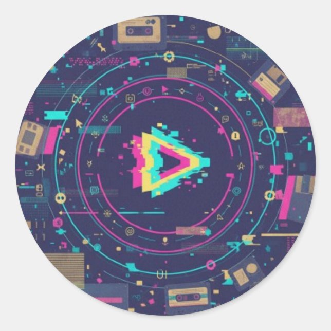 Futuristic Digital Play Button Abstract design  Runder Aufkleber (Vorderseite)