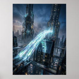 Futuristic Energy Bridge City Art Poster