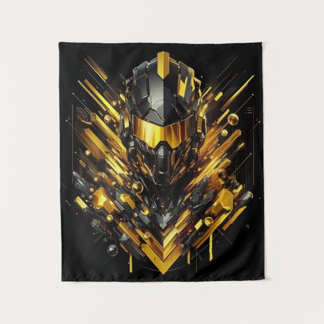 Futuristic Gold Armor - Abstrakte digitale Kunst Wandteppich (Vorderseite)
