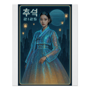 Futuristic Hanbok Chuseok - Korean Sci Fi Art Poster