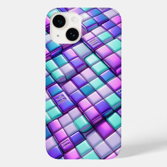 Futuristic Iridescent Tech Grid Phone Case - Metal (Rückseite)