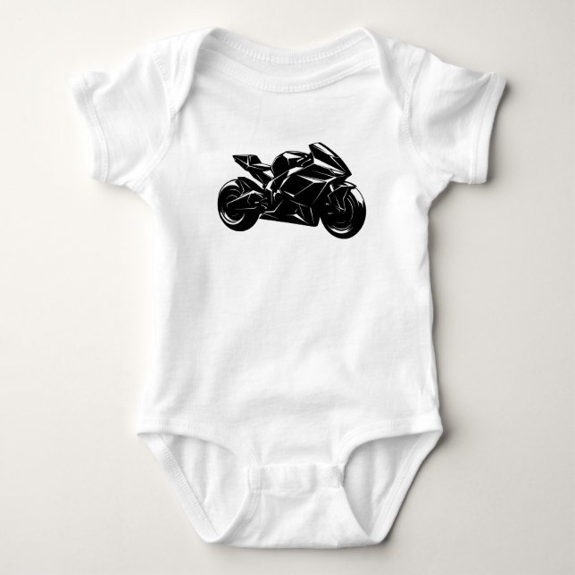 Futuristic Motorcycle Black White Vector  Baby Strampler (Vorderseite)