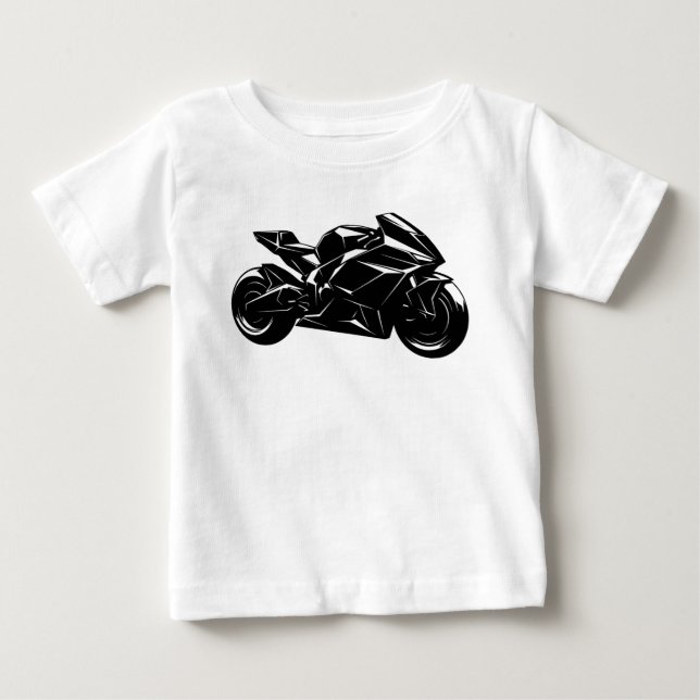 Futuristic Motorcycle Black White Vector  Baby T-shirt (Vorderseite)