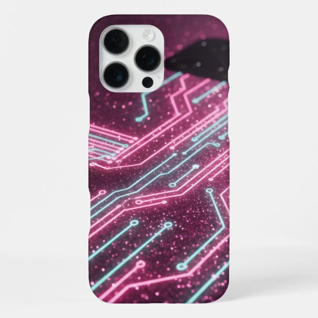 Futuristic Pink Glitter Cyber Circuit iPhone 16 Ca Pro Max Hülle (Rückseite)