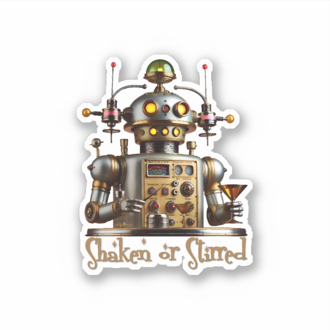 Futuristic Robot Bartender "Shaken or Stirred" Aufkleber (Vorderseite)