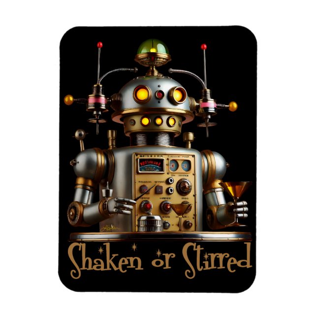 Futuristic Robot Bartender "Shaken or Stirred" Magnet (Vertikal)