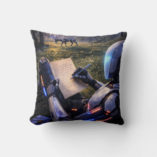 Futuristic Robot Writing Letter Forest Pillow Kissen