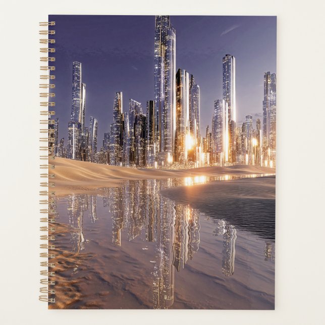 Futuristic Sci-Fi City Reflected In Desert Sands Planer (Vorderseite)