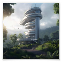 Futuristic skyscraper in the middle of the jungle