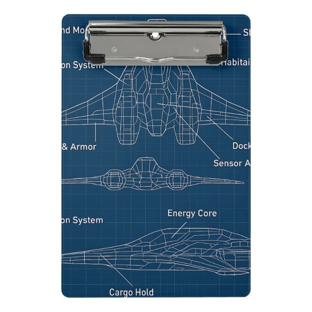 "Futuristic Spacecraft Blueprint Art" Mini Klemmbrett (Vorderseite)