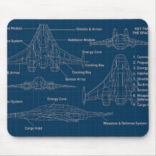 "Futuristic Spacecraft Blueprint Art" Mousepad