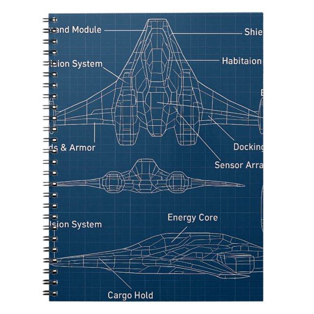 "Futuristic Spacecraft Blueprint Art" Notizblock (Vorderseite)