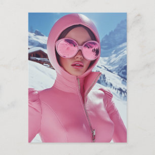 Futuristisch Pink Ski Fashion - Stilvolles Winterg Postkarte