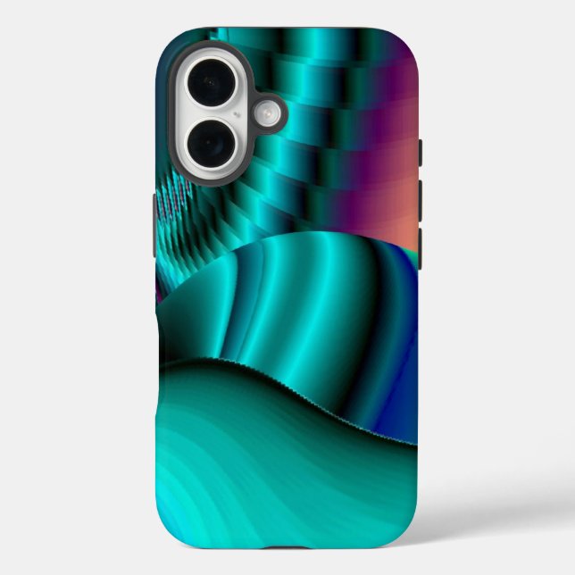 Futuristische Abstrakte 3D Metallic Rainbow Art iPhone 16 Hülle (Rückseite)