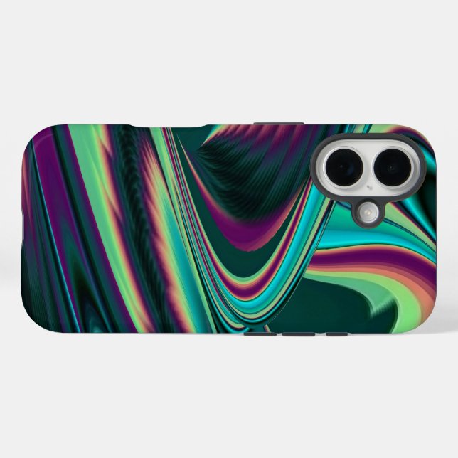 Futuristische Abstrakte 3D Metallic Rainbow Art iPhone 16 Hülle (Rückseite (Horizontal))