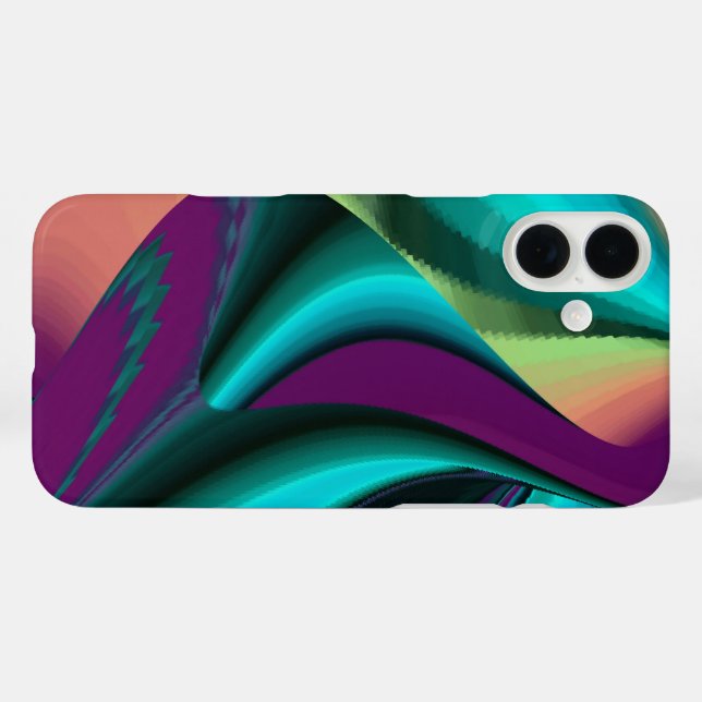 Futuristische Abstrakte 3D Metallic Rainbow Art iPhone 16 Plus Hülle (Rückseite (Horizontal))