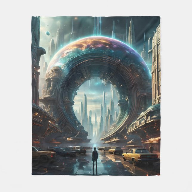 Futuristische Alien Planet Portal mit Magic Gate Fleecedecke (Vorderseite)