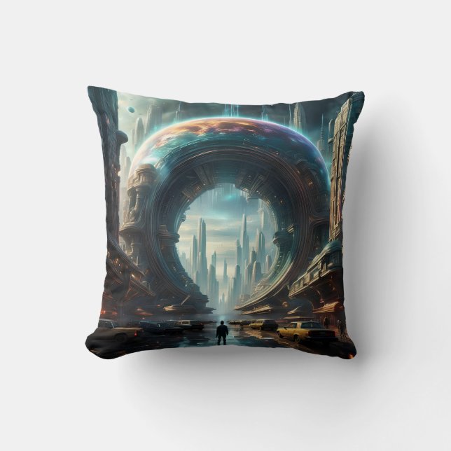 Futuristische Alien Planet Portal mit Magic Gate Kissen (Vorderseite)