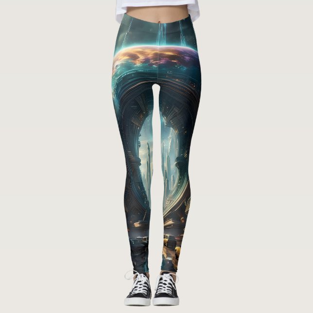 Futuristische Alien Planet Portal mit Magic Gate Leggings (Vorderseite)