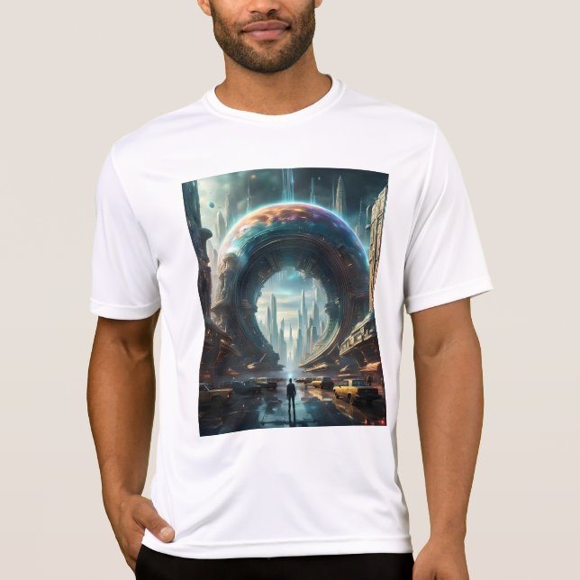 Futuristische Alien Planet Portal mit Magic Gate T-Shirt (Vorderseite)