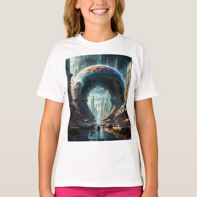 Futuristische Alien Planet Portal mit Magic Gate T-Shirt (Vorderseite)