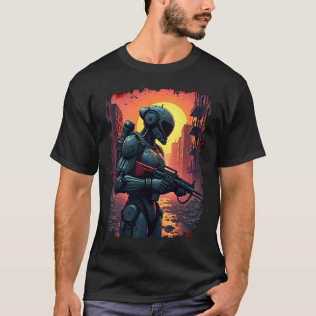 Futuristische Apokalypse Cyborg Wasteland T-Shirt (Vorderseite)