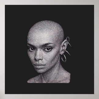 Futuristische Bald-Frau Pointillism Portrait Poste Poster
