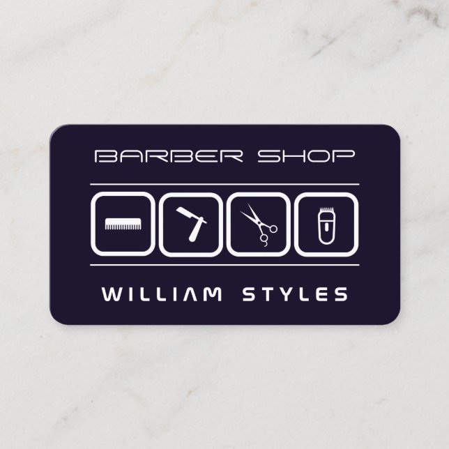 Futuristische Barbier und Friseur indigo  Visitenkarte (Vorderseite)