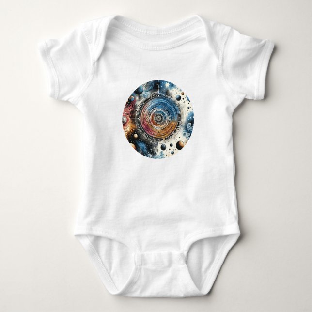 Futuristische Batik Kosmic Art - Space Design Baby Strampler (Vorderseite)