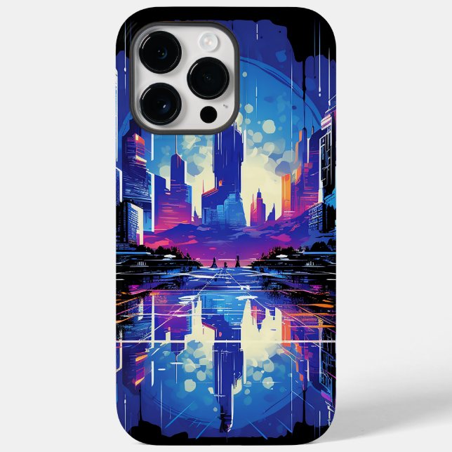 Futuristische Cyberpunk City Skyline Case-Mate iPhone 14 Pro Max Hülle (Rückseite)