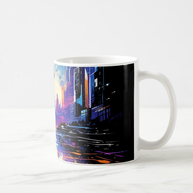 Futuristische Cyberpunk City Skyline Kaffeetasse (Rechts)