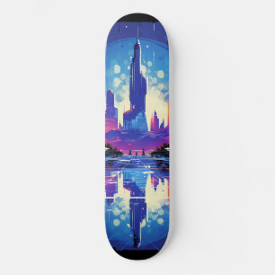 Futuristische Cyberpunk City Skyline Skateboard