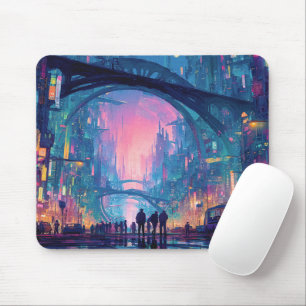 Futuristische Cyberpunk-Stadtlandschaft mit leucht Mousepad