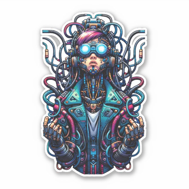 Futuristische Cyberpunk Techno Girl Sticker (Vorderseite)