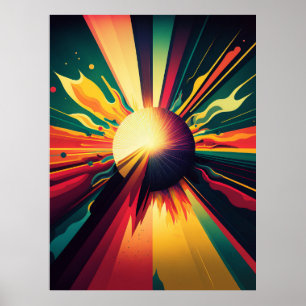 Futuristische Erde und Sonnenstrahlen Art Retro Wa Poster