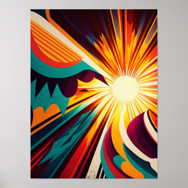Futuristische Erde und Sonnenstrahlen Art Retro Wa Poster (Vorne)