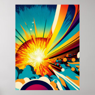 Futuristische Erde und Sonnenstrahlen Art Retro Wa Poster
