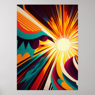 Futuristische Erde und Sonnenstrahlen Retro 2 Poster