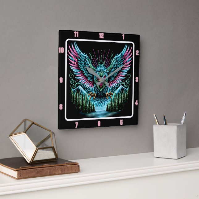 Futuristische Falcon Neon Illusion Effects Quadratische Wanduhr (Büro)