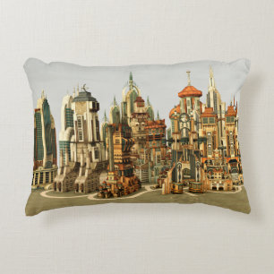 Futuristische Fantasy-Stadt Sci-Fi-Skyline-Kunst Dekokissen