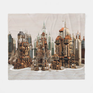 Futuristische Fantasy-Stadt Sci-Fi-Skyline-Kunst Fleecedecke