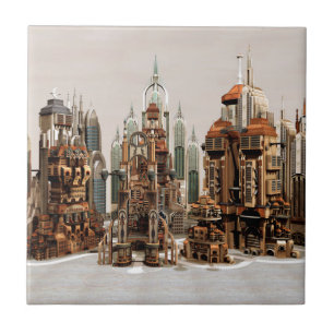 Futuristische Fantasy-Stadt Sci-Fi-Skyline-Kunst Fliese