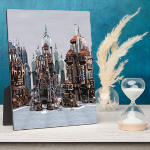 Futuristische Fantasy-Stadt Sci-Fi-Skyline-Kunst Fotoplatte