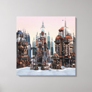 Futuristische Fantasy-Stadt Sci-Fi-Skyline-Kunst Leinwanddruck
