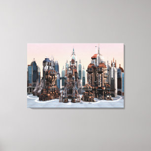 Futuristische Fantasy-Stadt Sci-Fi-Skyline-Kunst Leinwanddruck