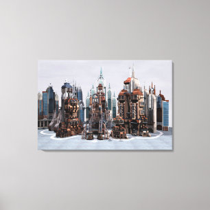 Futuristische Fantasy-Stadt Sci-Fi-Skyline-Kunst Leinwanddruck