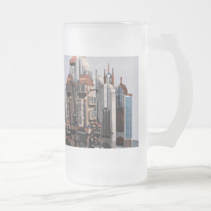 Futuristische Fantasy-Stadt Sci-Fi-Skyline-Kunst Mattglas Bierglas