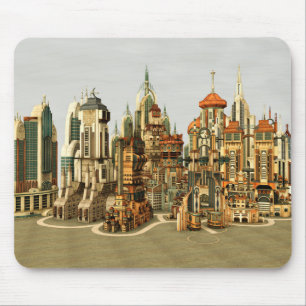 Futuristische Fantasy-Stadt Sci-Fi-Skyline-Kunst Mousepad