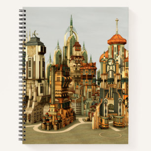 Futuristische Fantasy-Stadt Sci-Fi-Skyline-Kunst Notizbuch