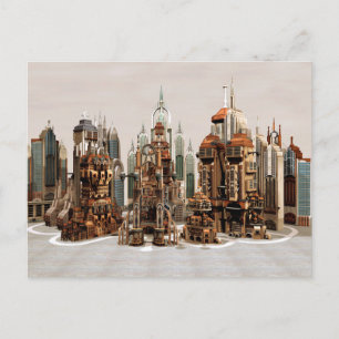 Futuristische Fantasy-Stadt Sci-Fi-Skyline-Kunst Postkarte